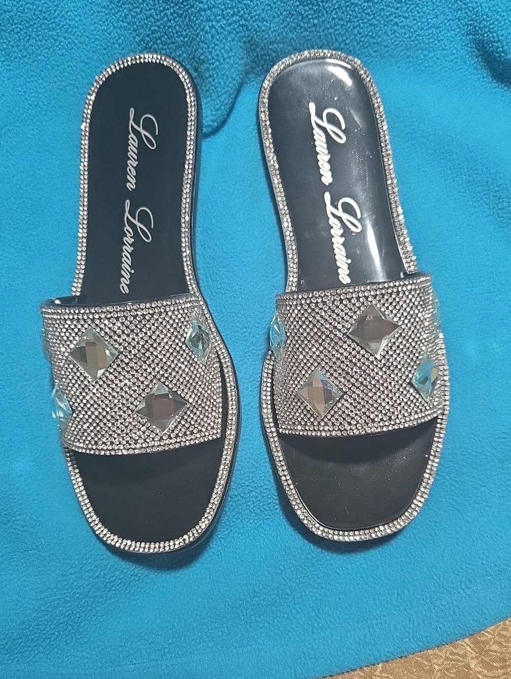 Lauren Lorraine Silver Crystal Slide Sandals